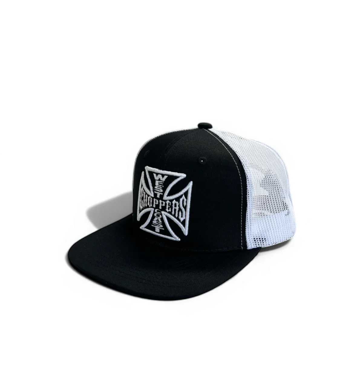 OG CROSS 6 PANEL FLATBILL HAT - BLACK/WHITE