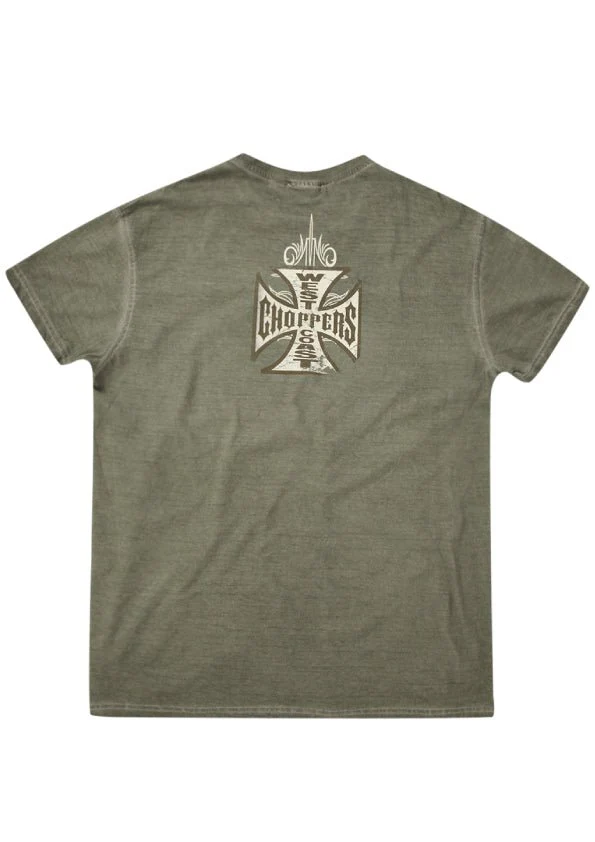 West Coast Choppers Bridge Tee- Oil Dye Khaki - Image 2