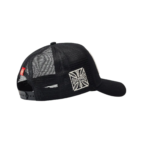 WCC MOTORCYCLE CO. 5 PANEL TRUCKER HAT - BLACK - Image 3
